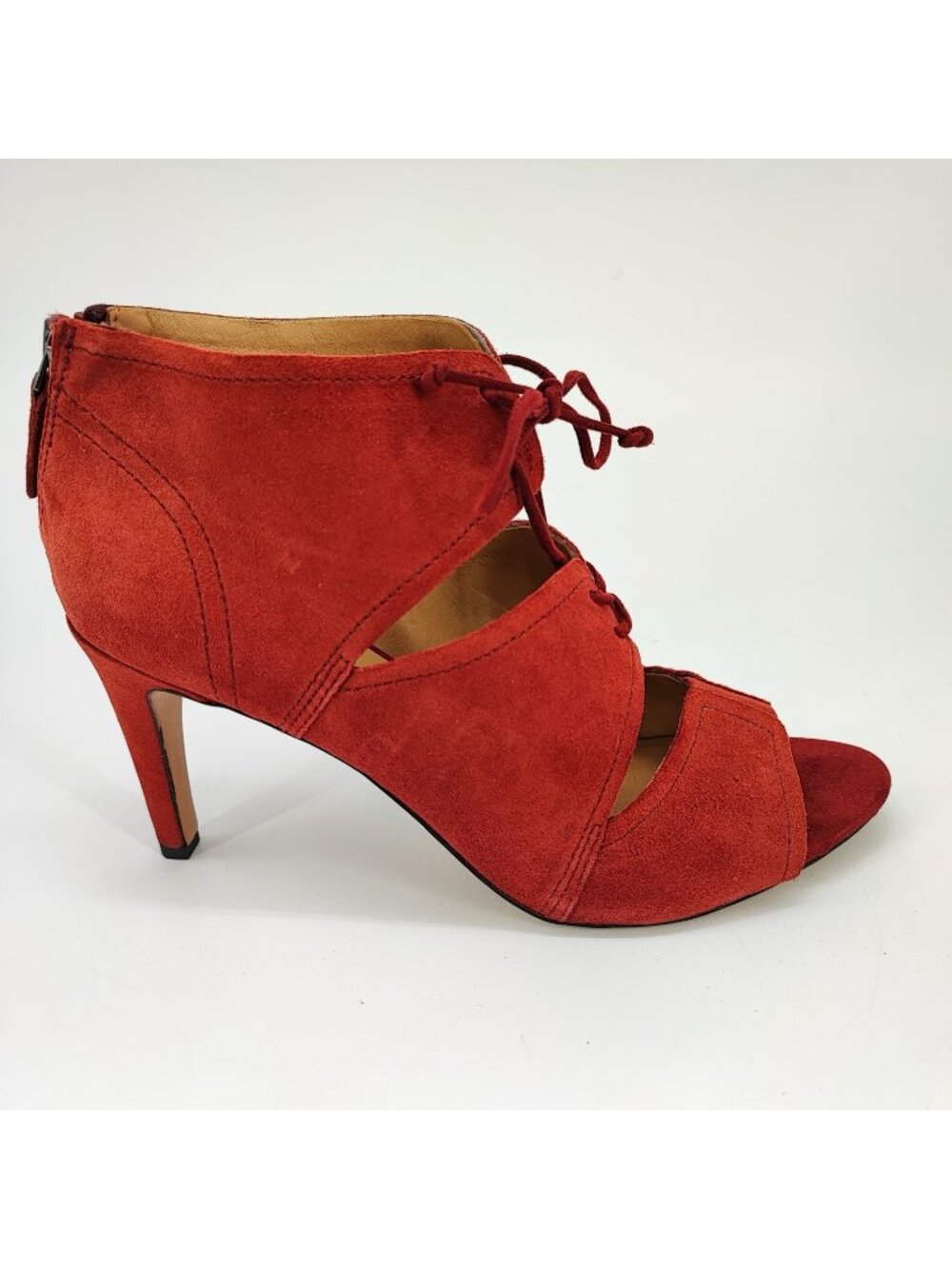 Franco Sarto Shawnee Women's Size 9.5 M US Shoes Red Suede Lace Up Pump Bootie